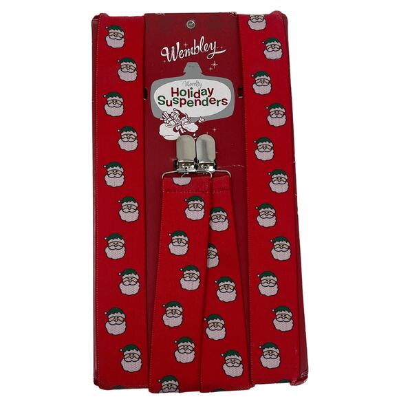Wembley Red Elastic Santa Claus Faces Clip-On Suspenders OS NWT - Picture 1 of 3